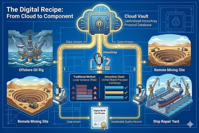 High-precision Global Fleet Maintenance Cloud Laser Cladding system showing laser beam path and component integration.