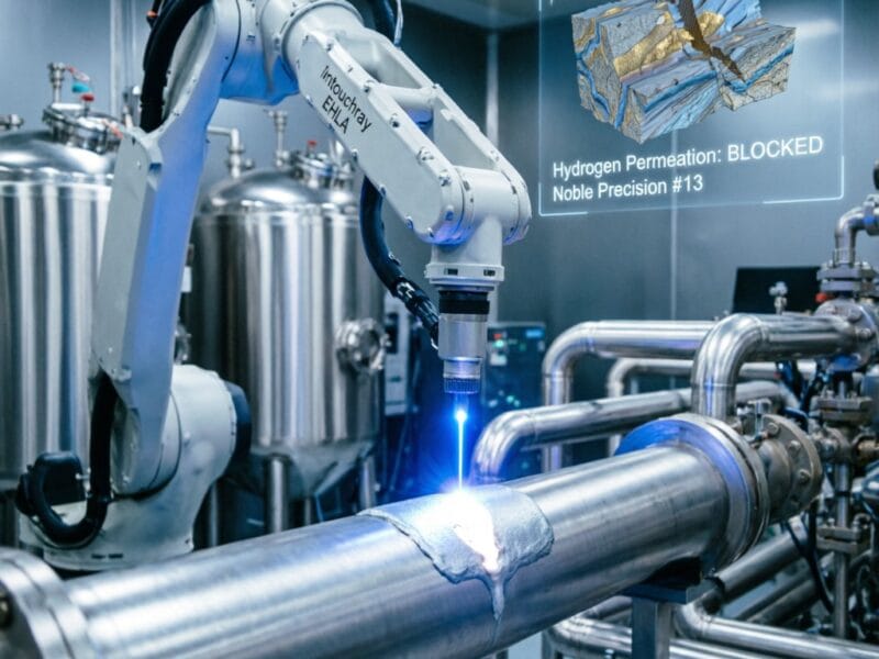 High-precision Hydrogen Shield Laser Cladding Energy Transition system showing laser beam path and component integration.