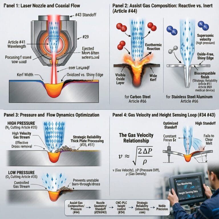 High-precision Laser Assist Gas Pressure Composition Guide system showing laser beam path and component integration.