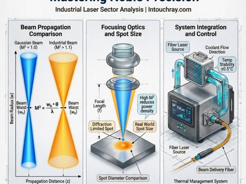 High-precision Laser Beam Quality M2 Factor Guide system showing laser beam path and component integration.