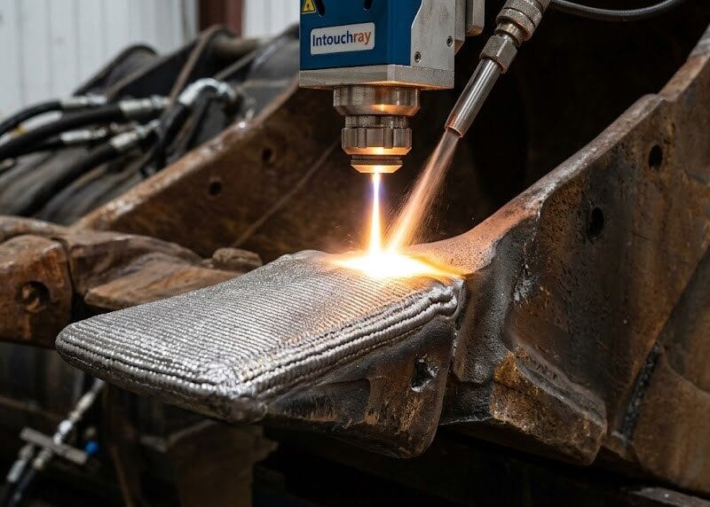 High-precision Laser Cladding Agriculture Earthmoving Guide system showing laser beam path and component integration.