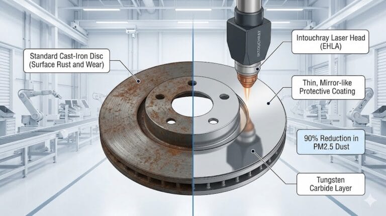 High-precision Laser Cladding Automotive Applications system showing laser beam path and component integration.