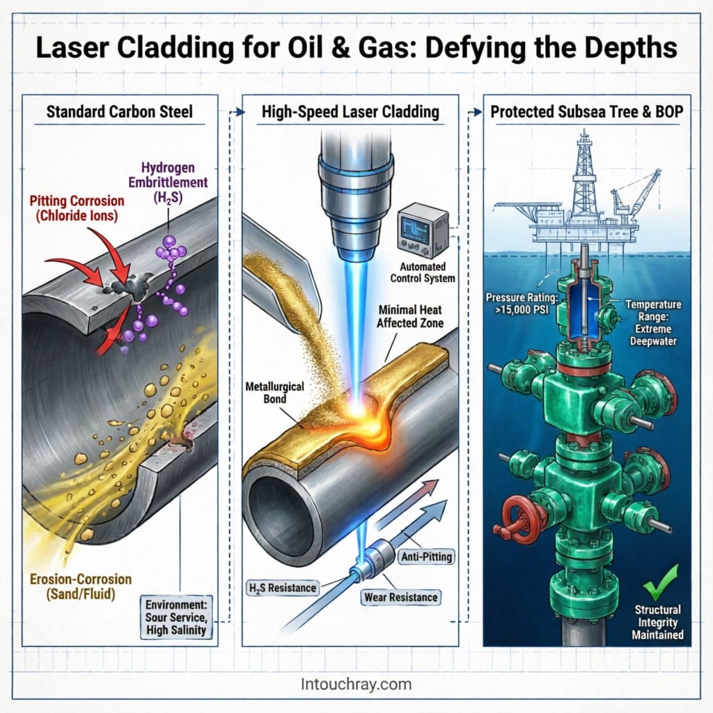 High-precision Laser Cladding For Oil And Gas Corrosion Protection At Depth system showing laser beam path and component int