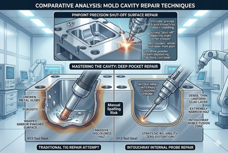 High-precision Laser Cladding Tool Die Mold Manufacturing system showing laser beam path and component integration.