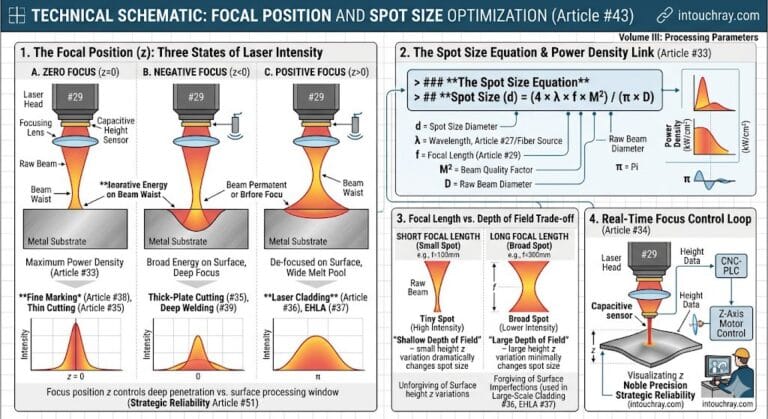 High-precision Laser Focal Position Spot Size Optimization system showing laser beam path and component integration.