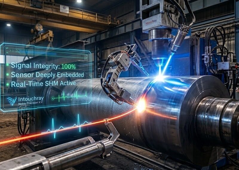 High-precision Smart Cladding Embedded Sensors Health Monitoring system showing laser beam path and component integration.