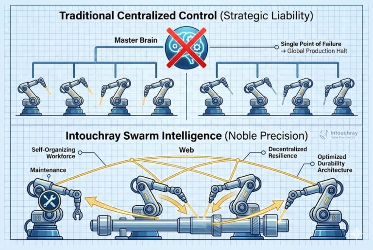 High-precision Swarm Intelligence Cladding Robotics system showing laser beam path and component integration.