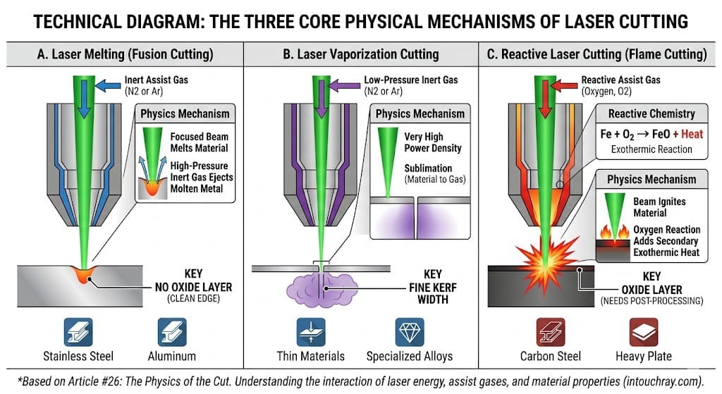 The Physics Of The Cut Melt, Vaporization And Chemical Reaction