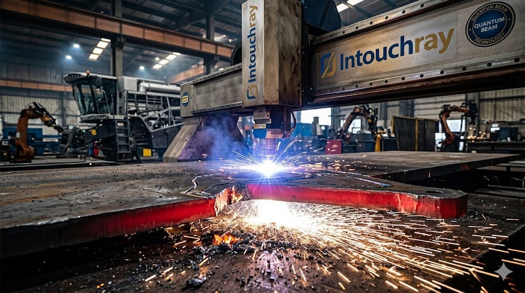 A High Power Intouchray Gantry Style Fiber Laser System Is Cutting A Chassis Gusset