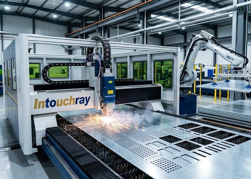 High-precision Electrical Cabinet Laser Cutting Sheet Metal Fabrication system showing laser beam path and component integra