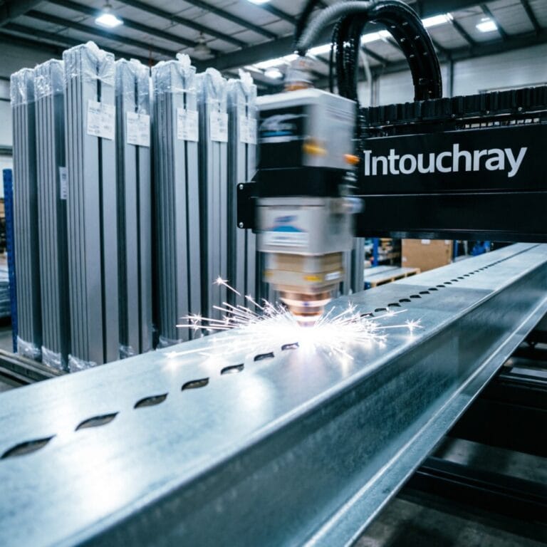 Industrial Racking Shelving Laser Cutting Production system showing laser beam path and component integration