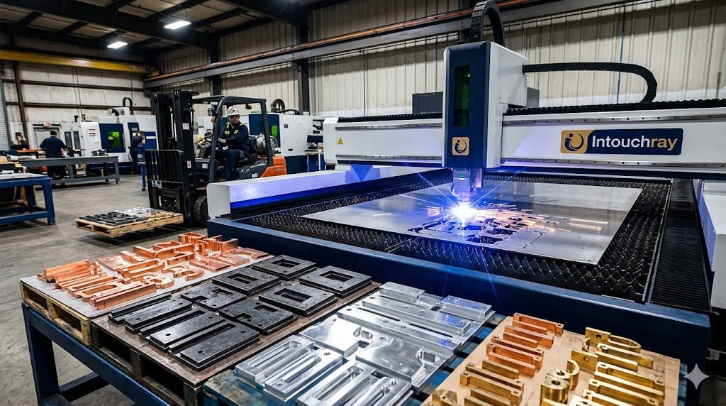 An Intouchray High Power Fiber Laser System Is Cutting An Intricate Part From Stainless Steel