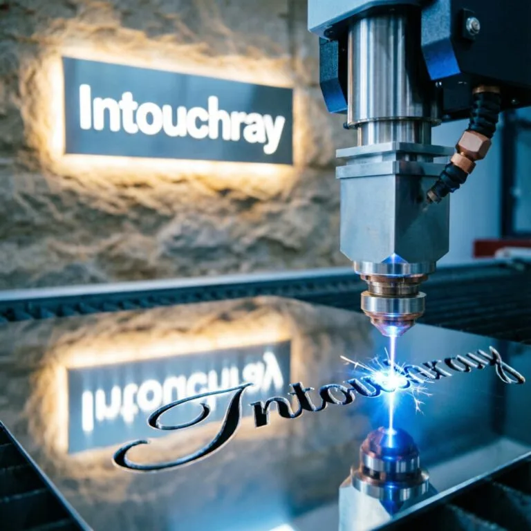 Laser Cutting Metal Signage Branding system showing laser beam path and component integration.