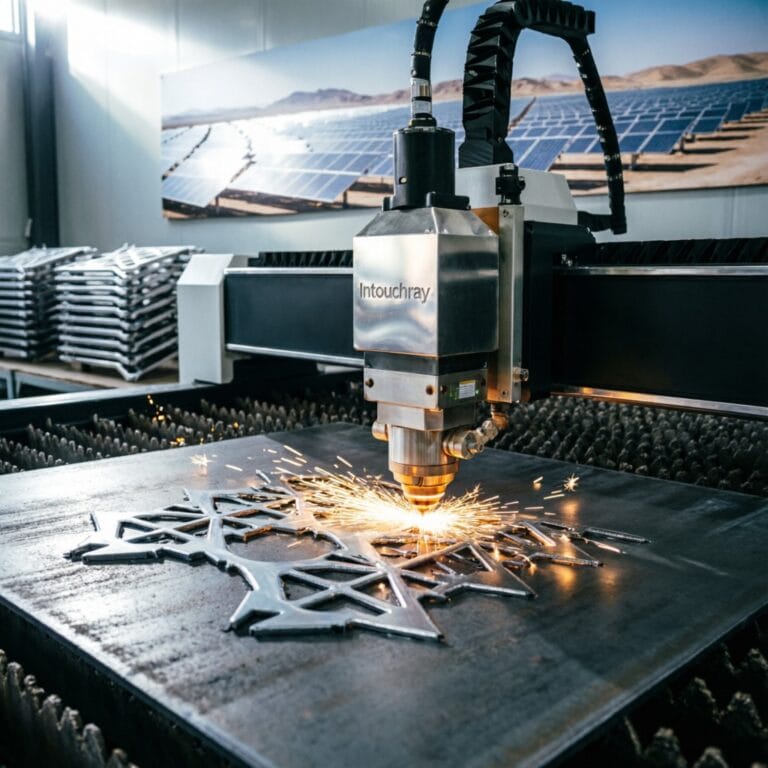 Renewable Energy Laser Cutting Solar Wind system showing laser beam path and component integration.