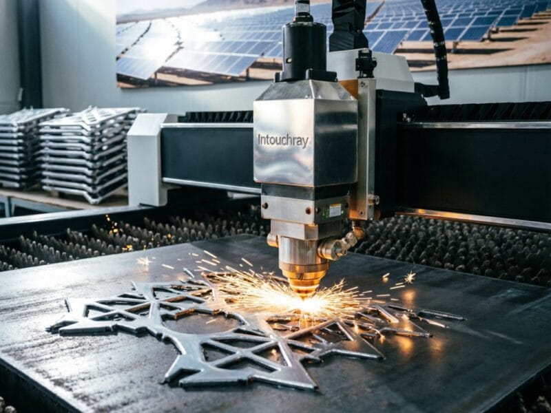 Renewable Energy Laser Cutting Solar Wind system showing laser beam path and component integration.