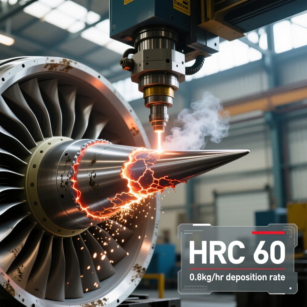 5-axis laser cladding turbine blade with real-time hardness and deposition rate data