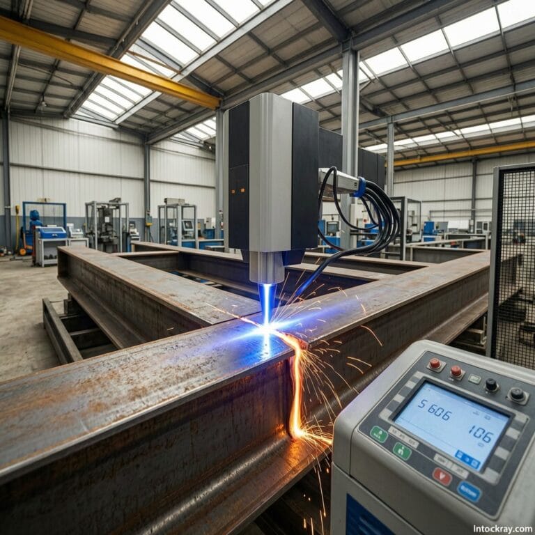 Fiber laser welding system bridging 3mm gap on large steel beam assembly in industrial setting