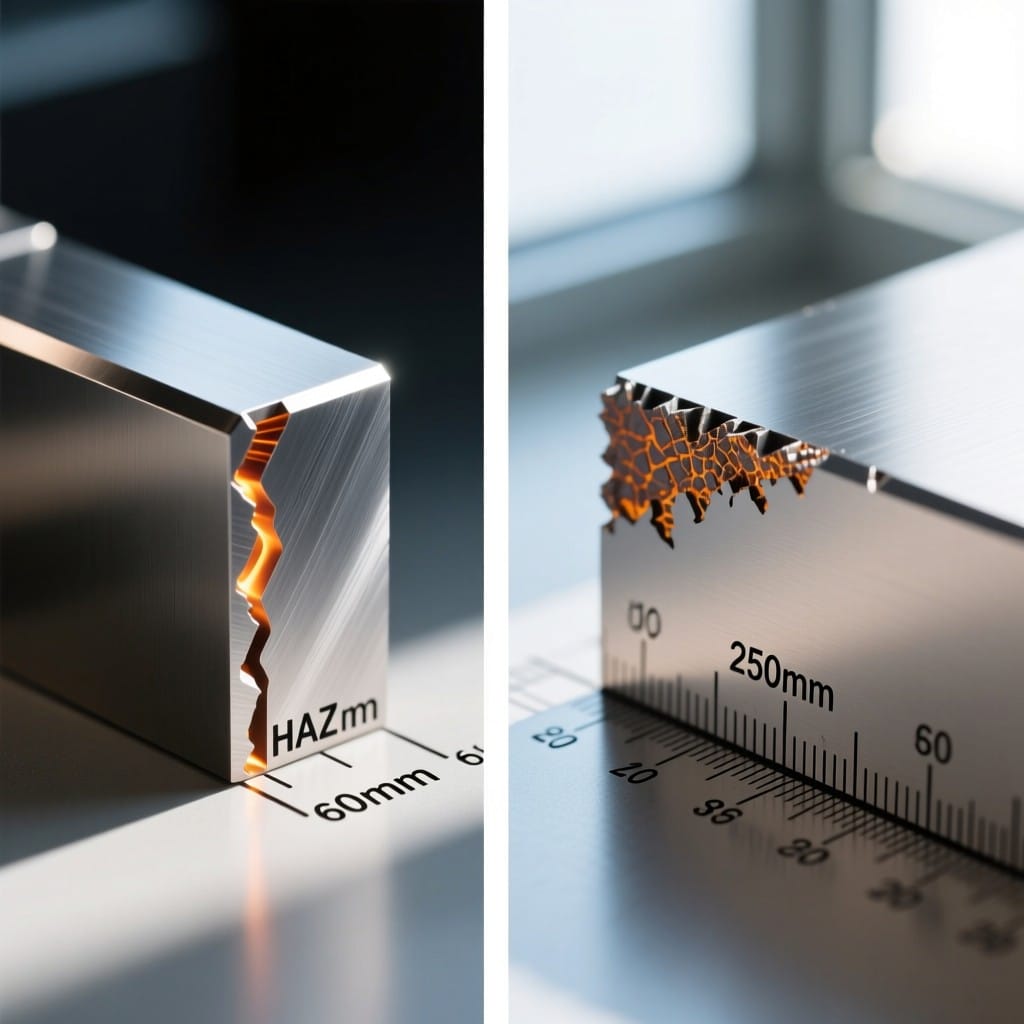 Comparison of HAZ width in titanium: fiber laser 60µm vs CO2 laser 250µm