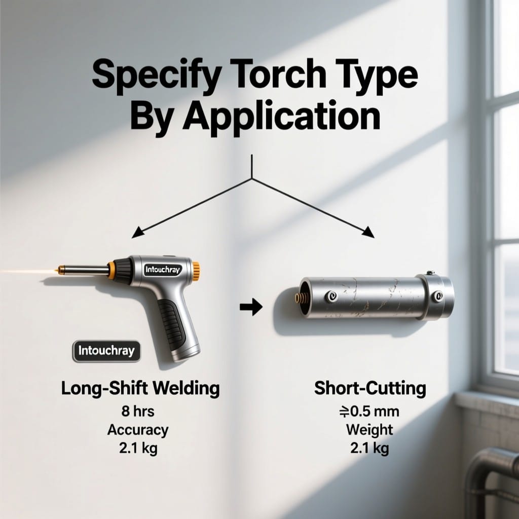 Decision guide specifying Intouchray ergonomic torch for long shifts vs conventional for short tasks
