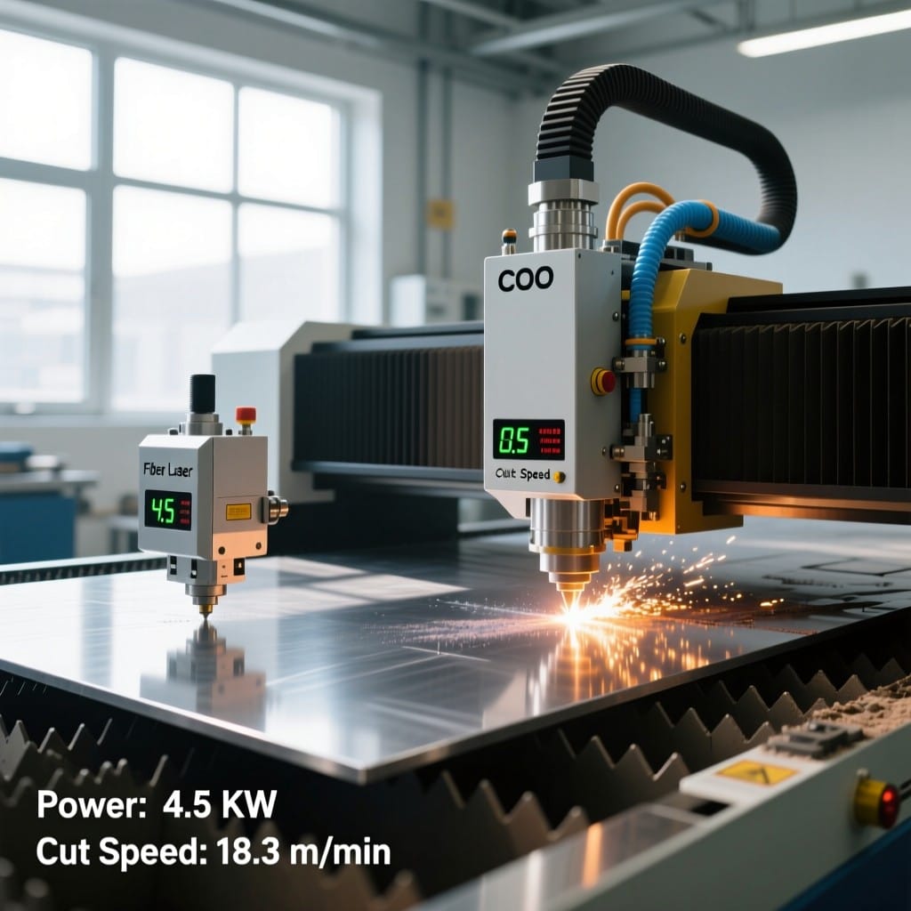Fiber vs CO2 laser cutting 6mm stainless steel with live performance data display