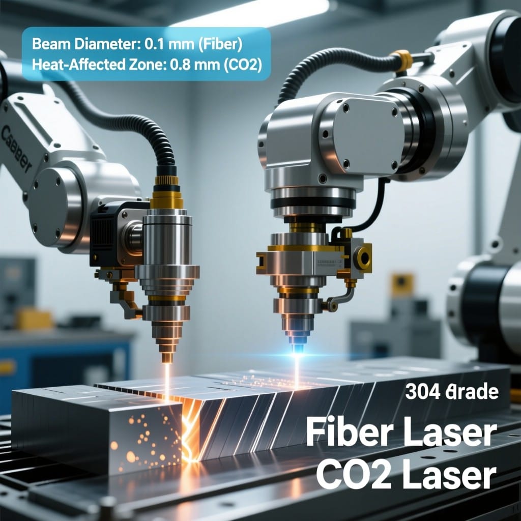 Fiber vs CO2 laser welding comparison showing beam focus and thermal impact differences