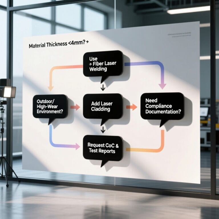 Flowchart: Choose fiber laser welding or cladding based on material and application needs
