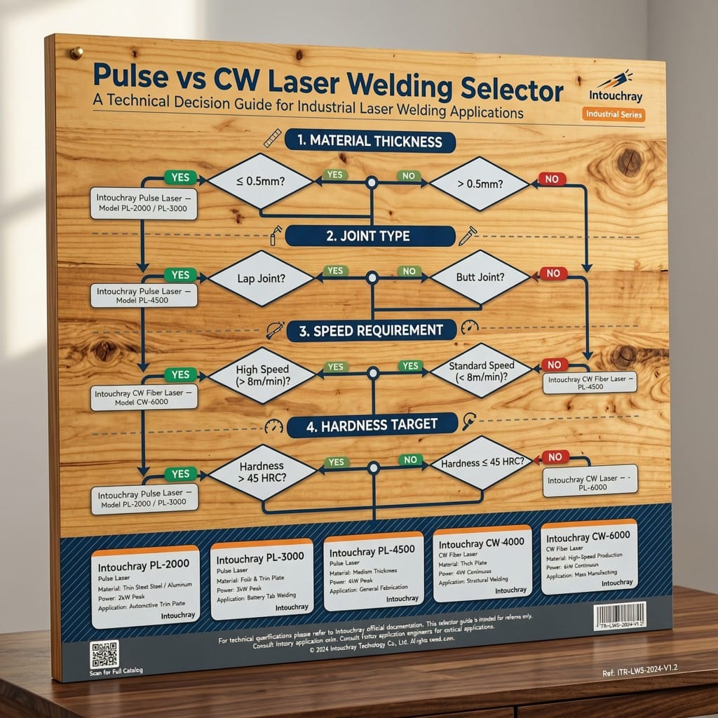 Flowchart for selecting pulsed or CW laser welding based on application criteria