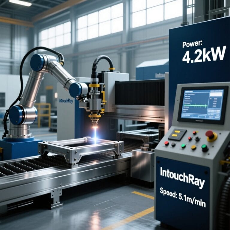 Intouchray 5-axis laser welding cell producing flight-ready titanium brackets with live performance data