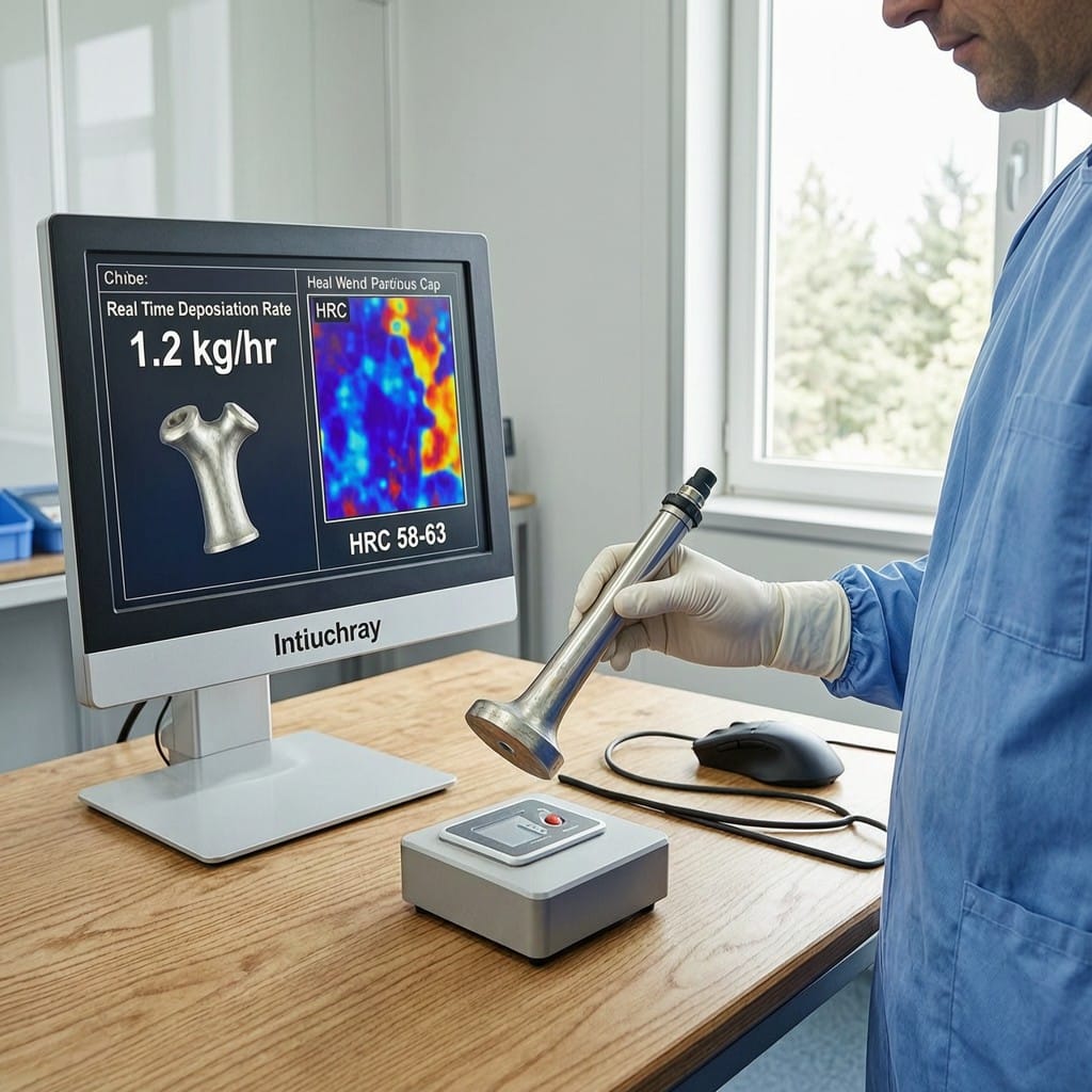 Medical implant being laser clad with real-time process data display in cleanroom environment