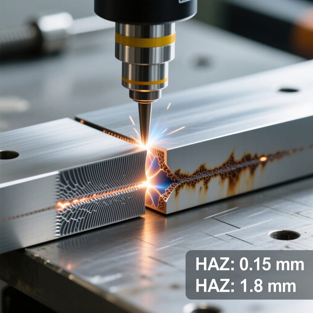 Microscopic comparison of fiber laser vs TIG weld bead HAZ on titanium aerospace alloy