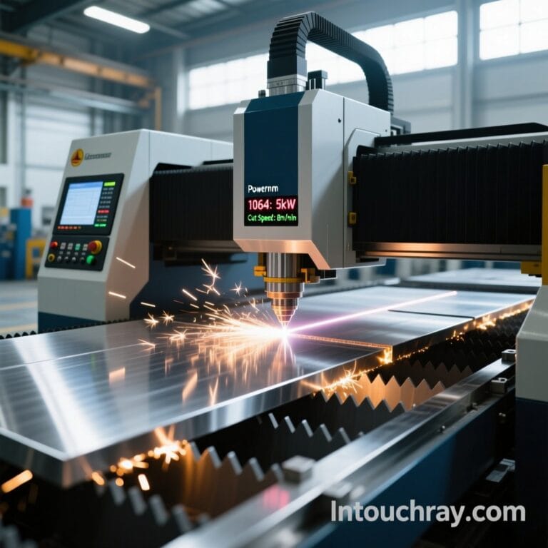 Factory technician using Intouchray handheld fiber laser with full safety gear in industrial environment