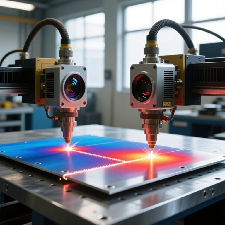 Thermal comparison of fiber laser vs CO2 laser welding on aluminum alloy, highlighting heat affected zone differences