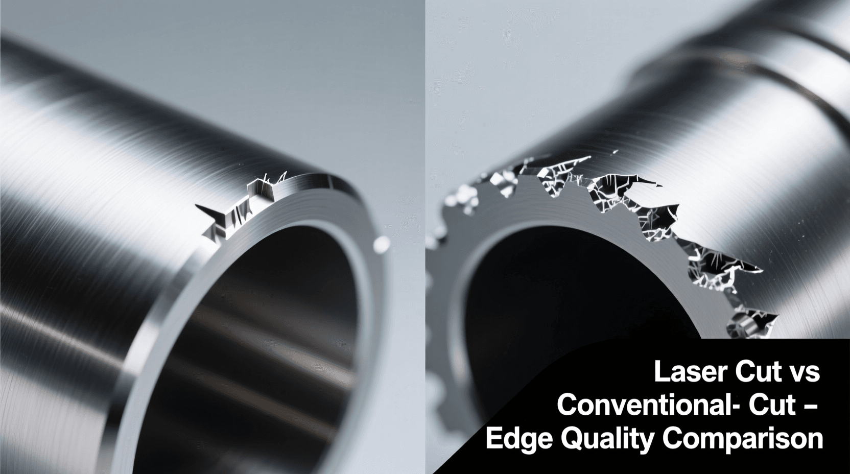Side-by-side comparison of laser-cut heat exchanger components showing clean kerf edges vs conventio