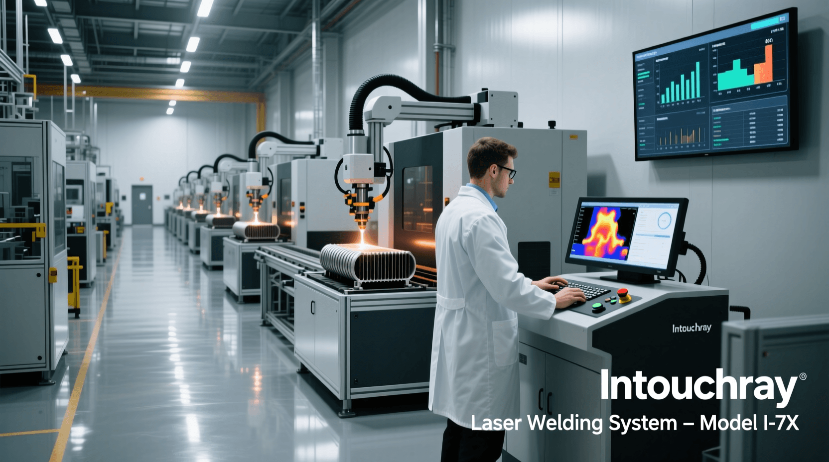 A factory installation of Intouchray laser welding system with heat exchanger components being proce