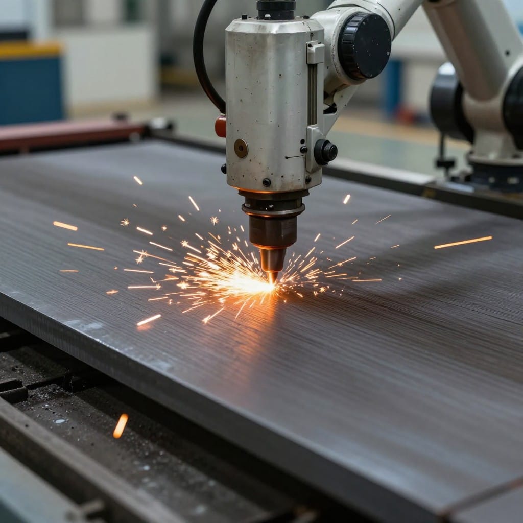 Fiber laser cutting head optimizing heavy plate nesting software yield on thick steel