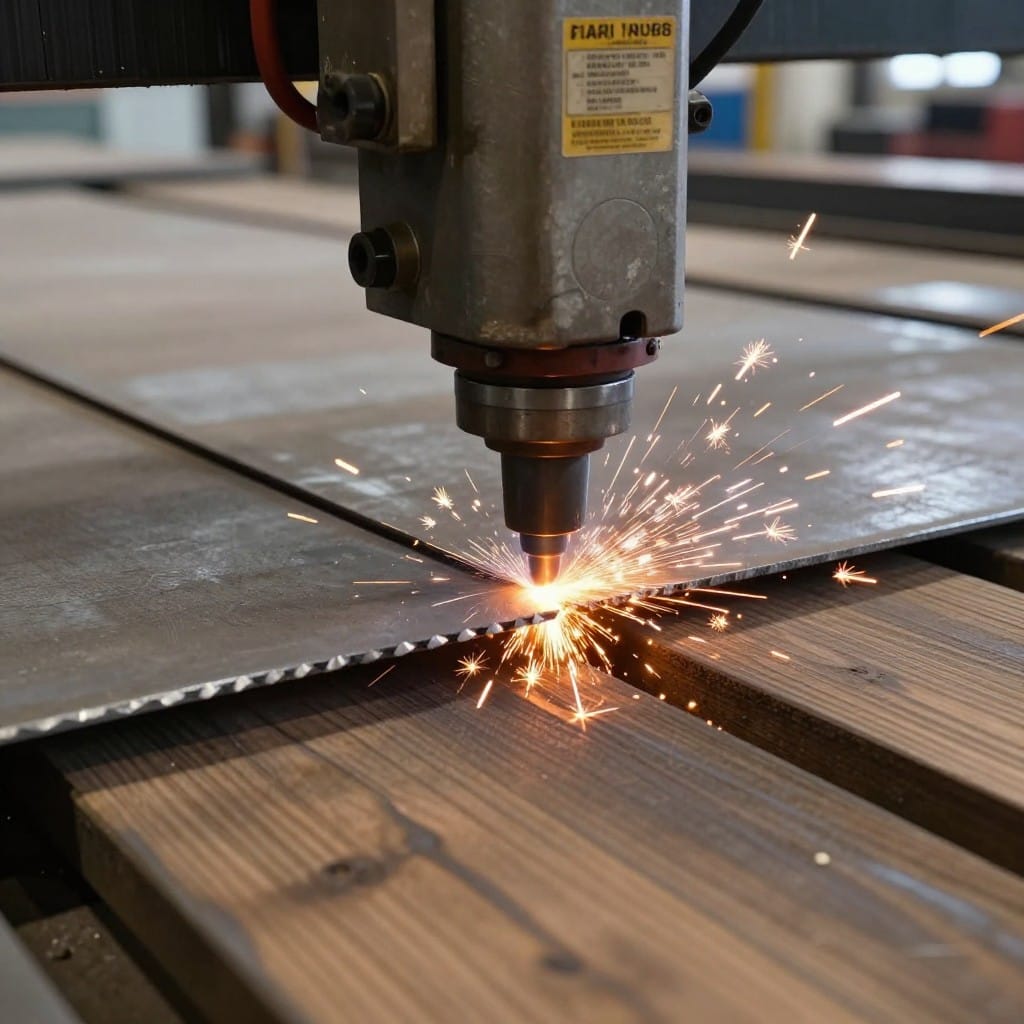 Fiber laser head creating precise bevel angle for thick plate welding
