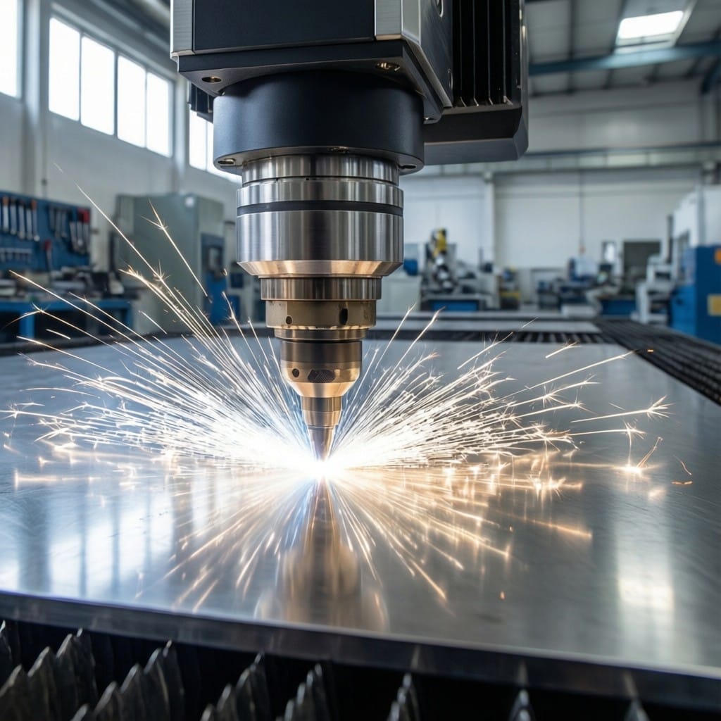 Fiber laser spot welding head operating on stainless steel without contact