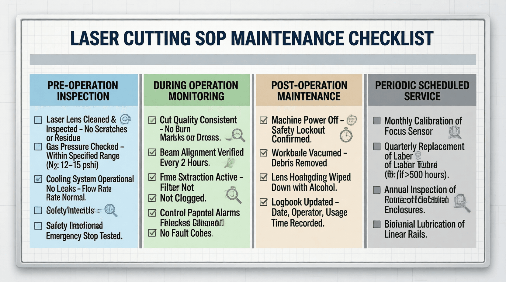 Laser cutting SOPs maintenance checklist