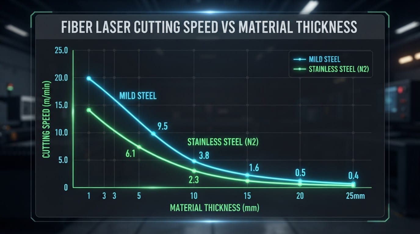 Fiber laser cutting speed vs material thickness comparison chart for heavy plate nesting optimization