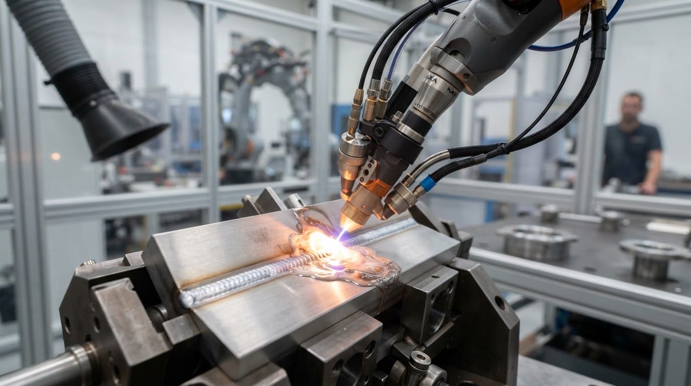 close-up of laser weld pool during multi-axis welding
