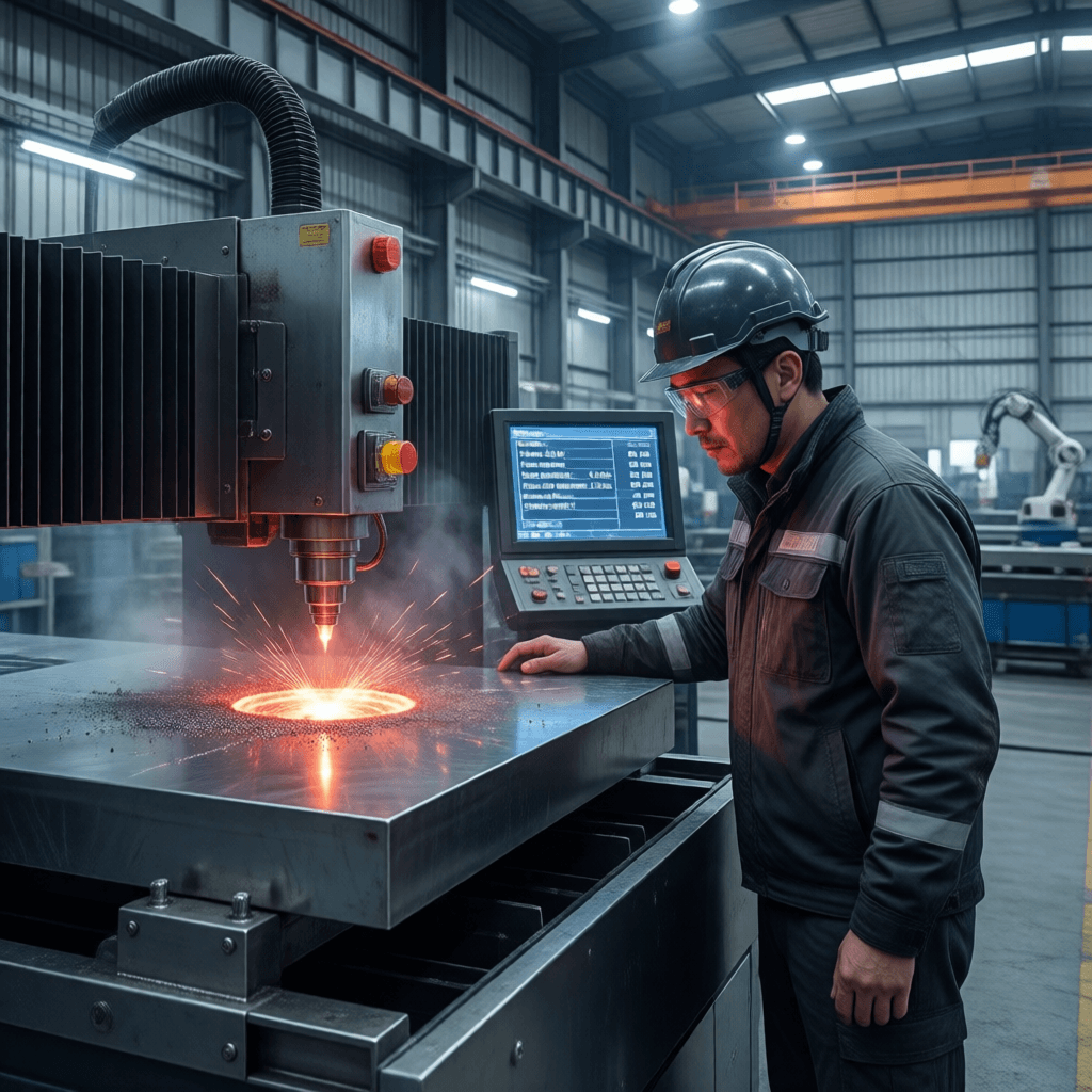 Engineer monitoring intelligent laser piercing parameters