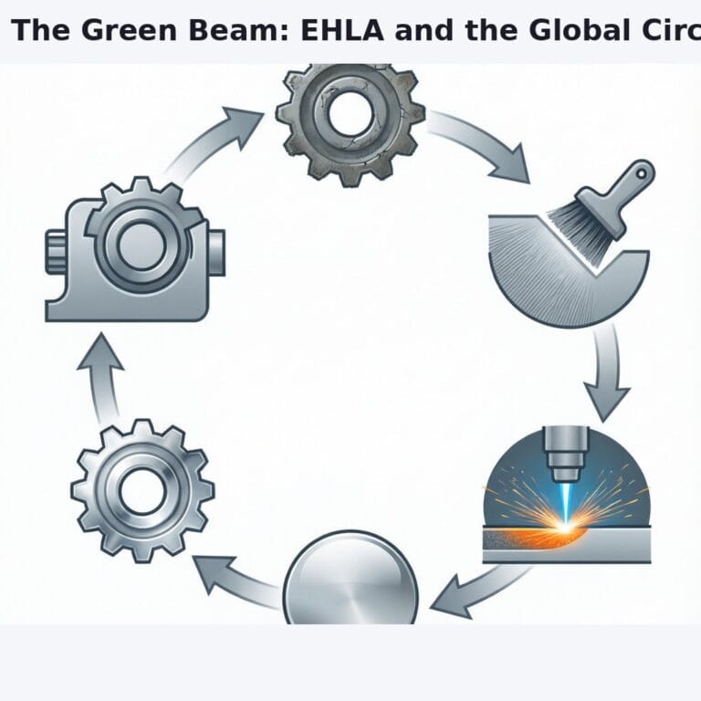 Green: How EHLA Powers Circular Manufacturing with Laser Cla 9 Technical illustration of a circular remanufacturing workflow: worn industrial component inspection
